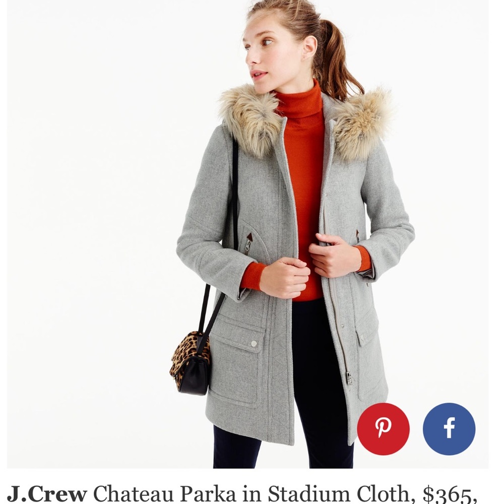 J. Crew Gray Chateau Parka with Faux-Fur Trim